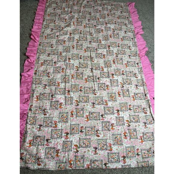 Vintage Neon Pink Quilt Blanket Hand Tied Girl & Flowers 76” X 51” Hollie Hobbie - Picture 3 of 7
